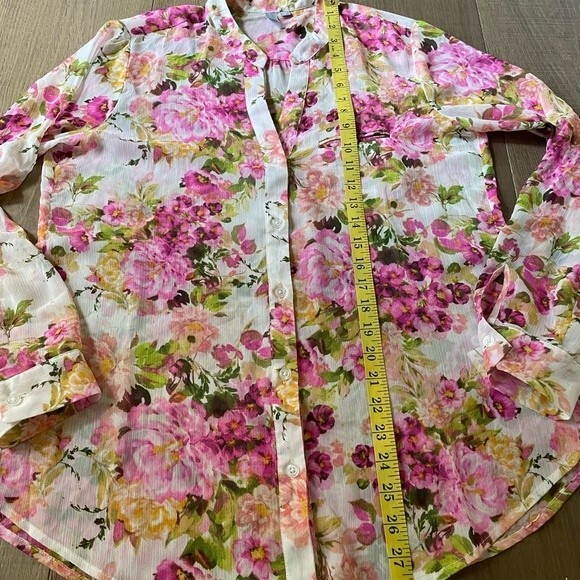 Kut From The Kloth Pink Foral Rose Printed Semi-Sheer Women's Top Blouse(Size M) - Picture 7 of 12